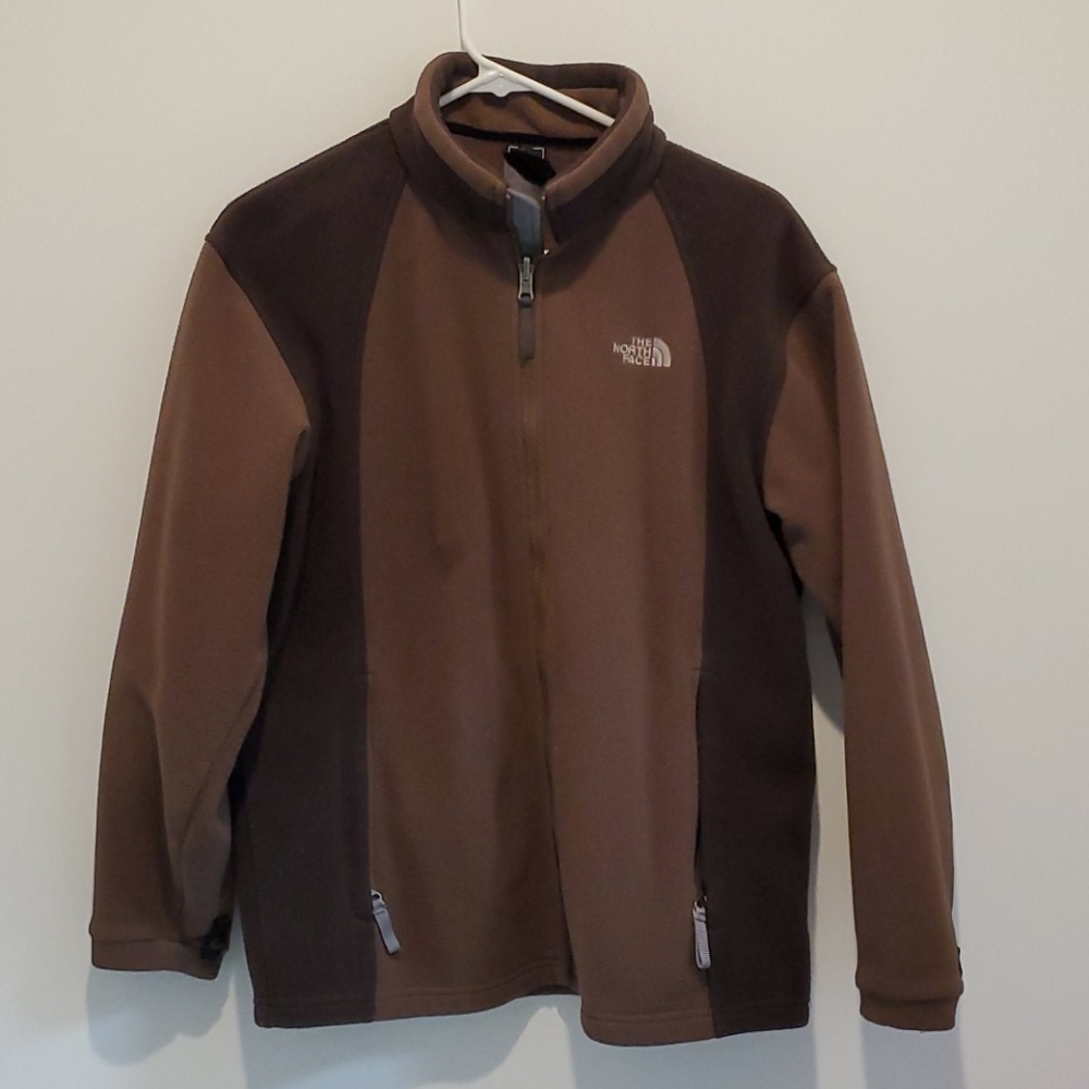 Girls XL brown North Face zip up fleece jacket